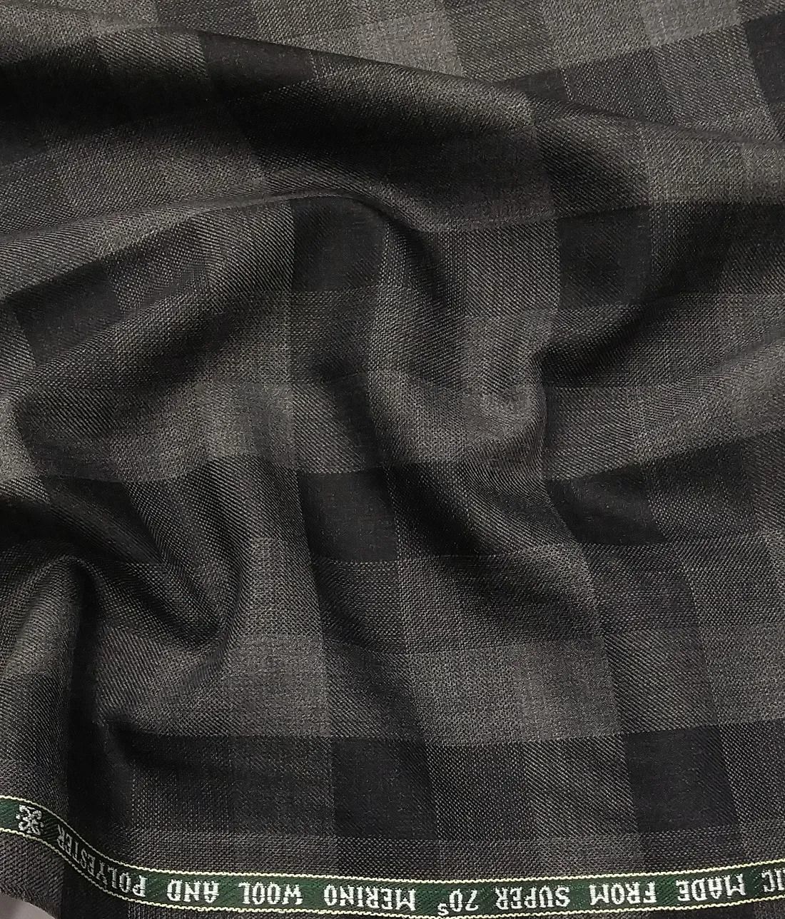 MenGÇÖs Broad Checks 35% Merino Wool Super 70GÇÖs Unstitched Suit Fabric (Black and Grey)