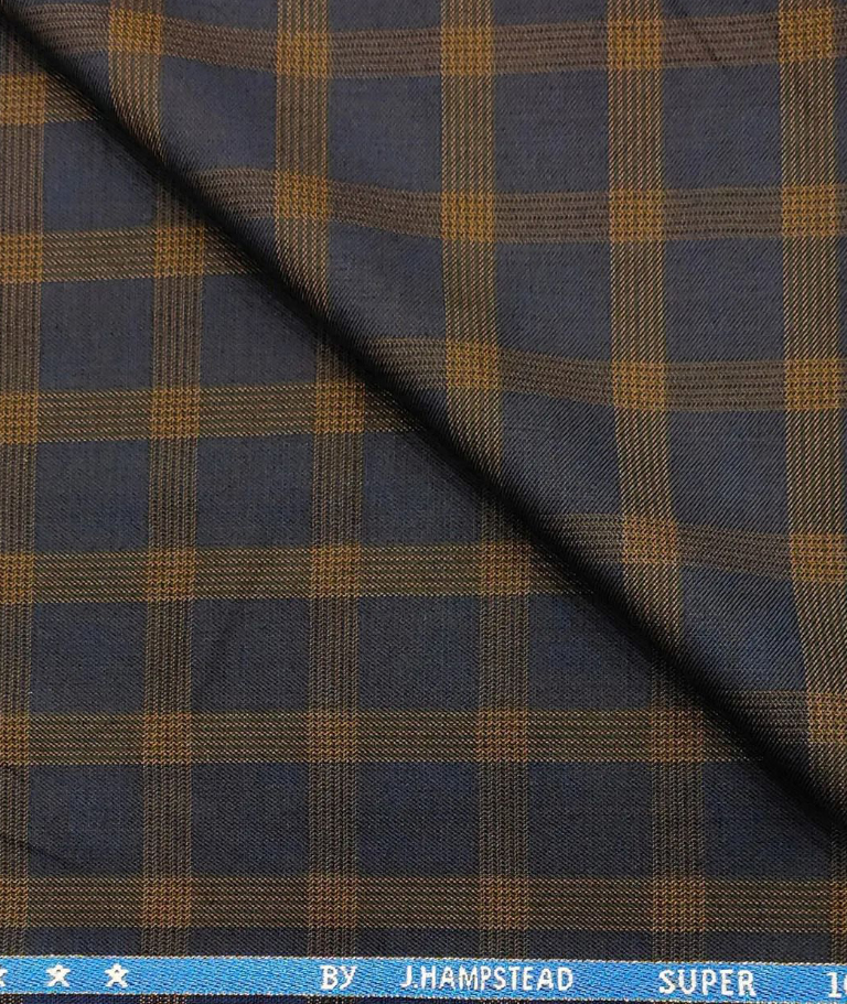 Wool-Checks-Super-100Gs-Unstitched-Suiting-Fabric-(Dark-Blue)--Dark-Blue-base-with-Brown-&-Broad-Checks