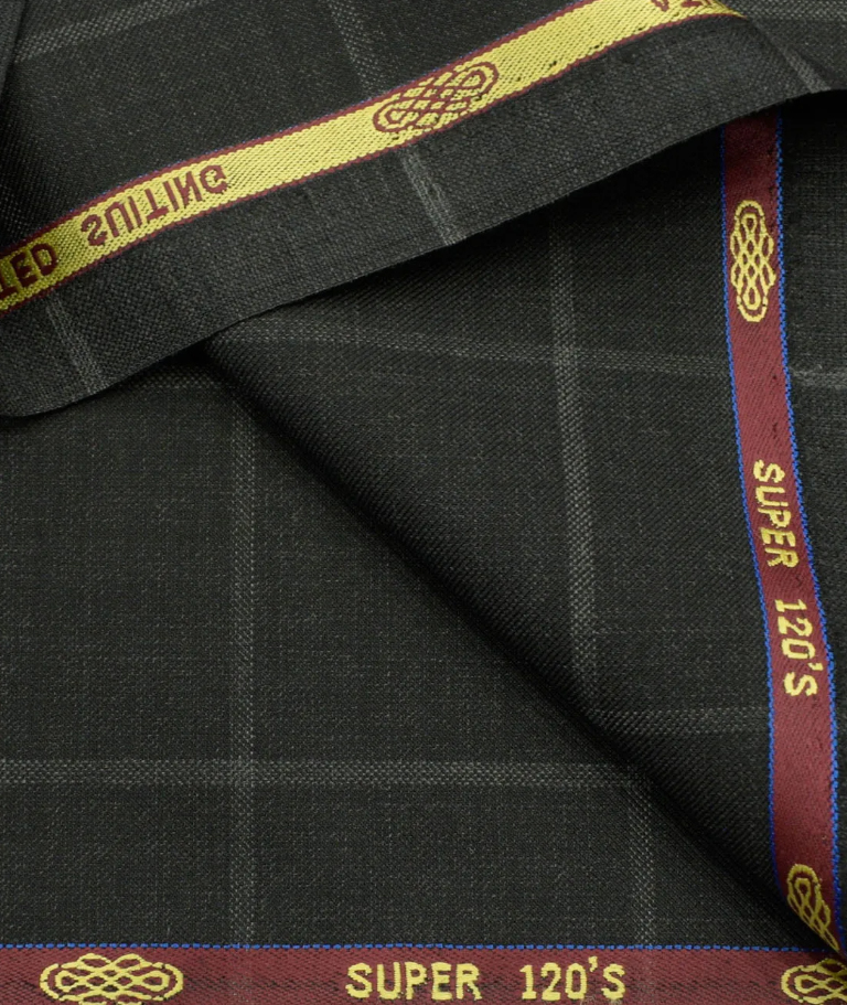 MenGÇÖs-Wool-Checks-Super-120GÇÖs-Unstitched-Suiting-Fabric-(Black)