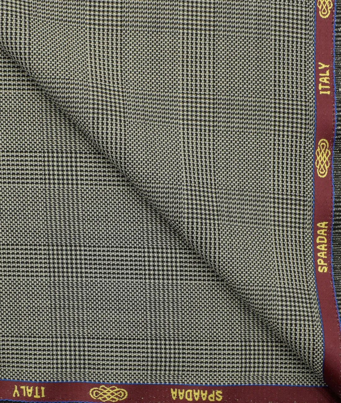 MenGÇÖs Wool Checks Super 120GÇÖs Unstitched Suiting Fabric (Light Grey) Light Grey Strucred base with Black Checks