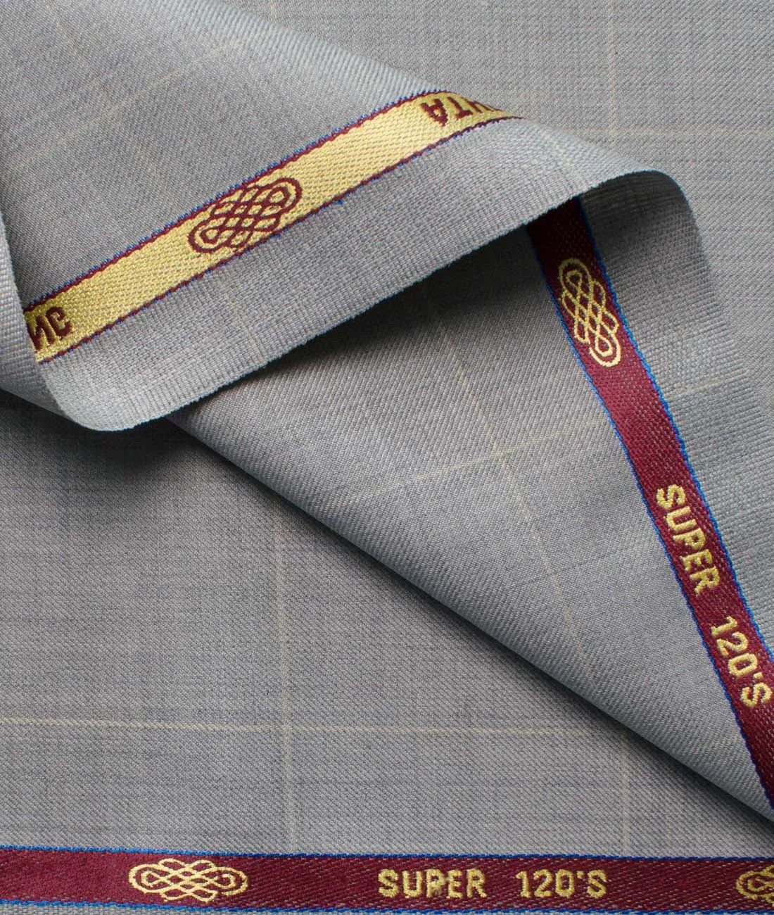 MenGÇÖs Wool Checks Super 120GÇÖs Unstitched Suiting Fabric (Light Grey)