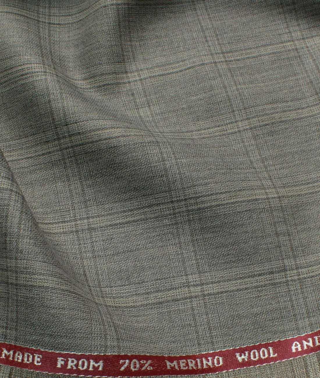 MenGÇÖs Wool Checks Sustainouva Unstitched Suiting Fabric (Greyish Beige) Greyish Beige base with Self Checks