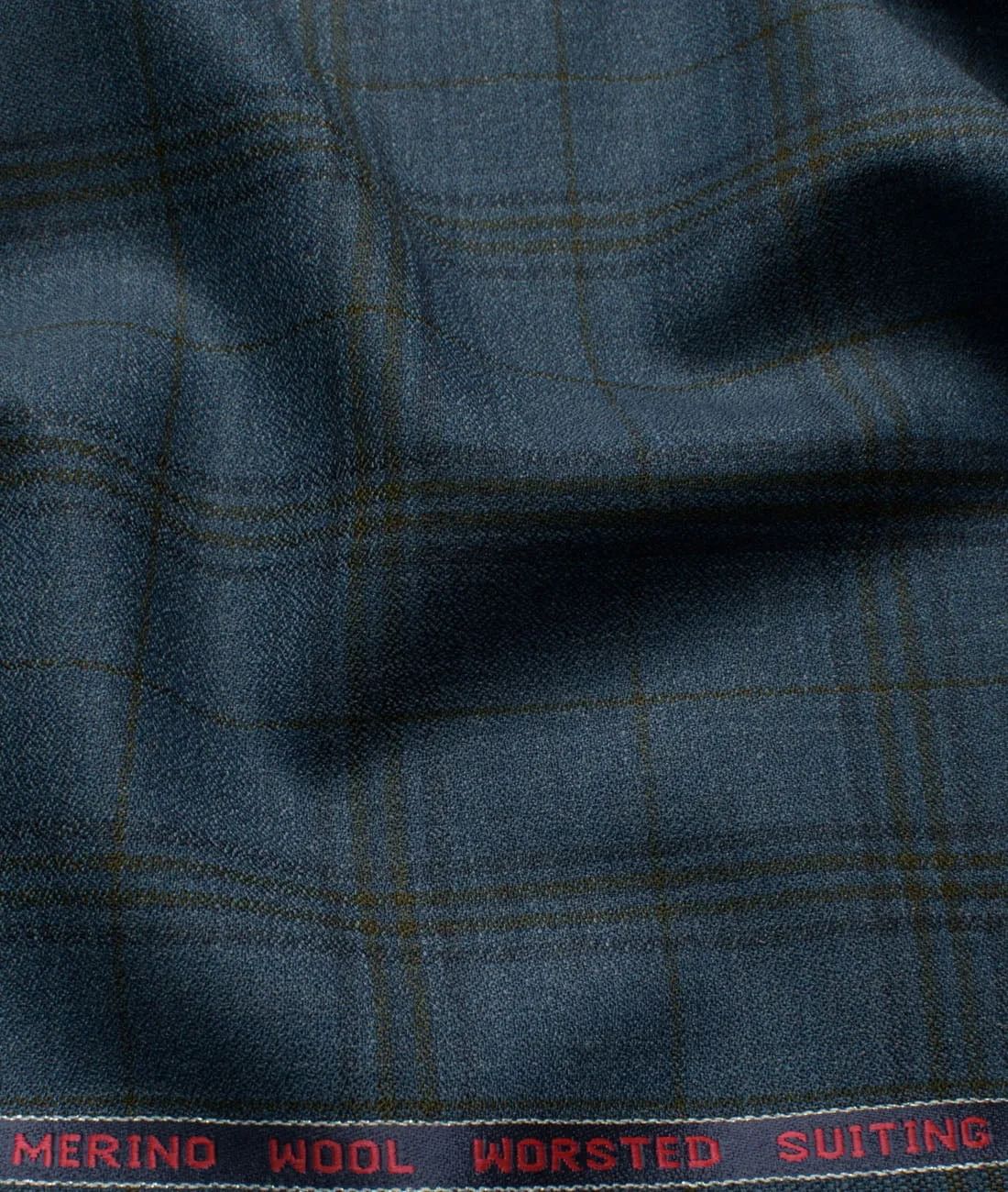 Wool Checks Super 100GÇÖs Unstitched Suiting Fabric (Blue) Blue Crepe Weave base with Sea Green & Dark Blue Checks