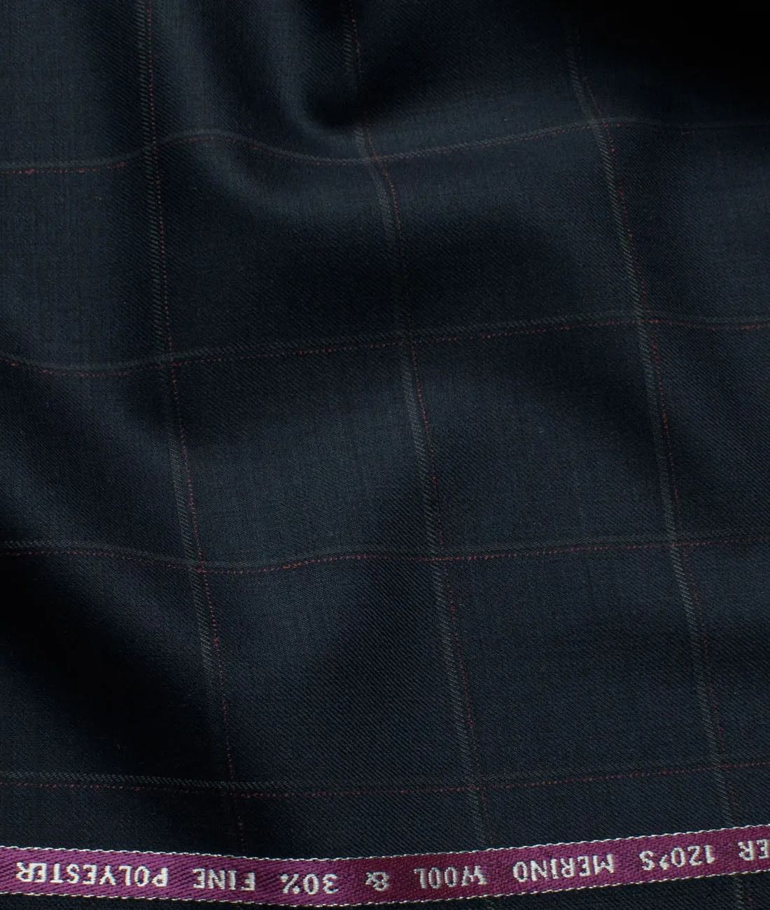 Wool Checks Super 120GÇÖs Unstitched Suiting Fabric Dark Blue base with Mauve & Green Checks Casual, Semi-Formal & Occasional