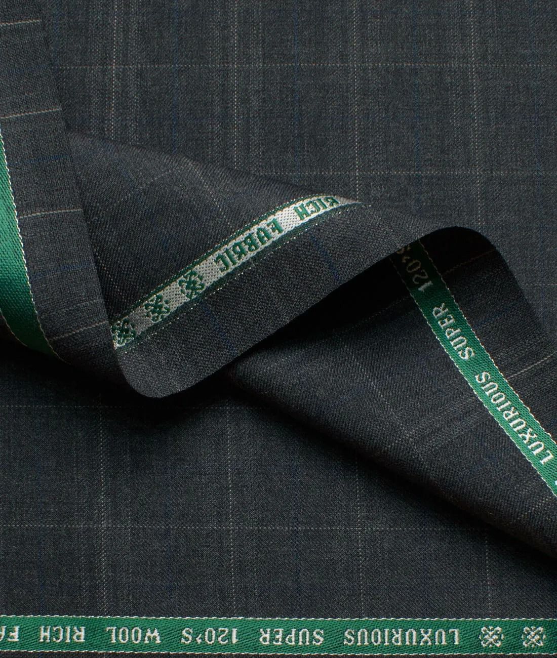 Wool Checks Super 120GÇÖs Unstitched Suiting Fabric (Dark Grey) very fine & soft feel casual