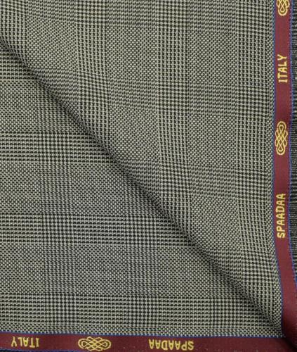 Mens Wool Checks Super 120s Unstitched Suiting Fabric (Light Grey) Light Grey Strucred base with Black Checks
