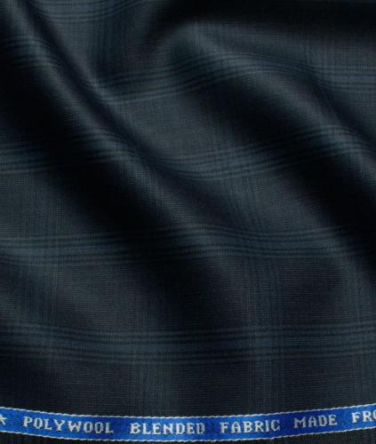 Mens Wool Checks Super 70s Unstitched Suiting Fabric (Dark Aegean Blue)