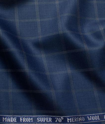 Mens Wool Checks Super 70s Unstitched Suiting Fabric (Royal Blue)