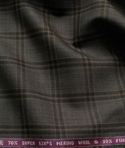 Wool Checks Super 120s Unstitched Suiting Fabric Brown base with Black Broad Checks