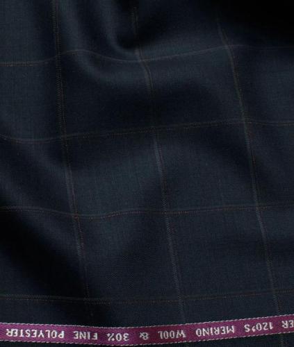 Wool Checks Super 120s Unstitched Suiting Fabric Dark Blue base with Mauve  Green Checks Casual, Semi-Formal & Occasional