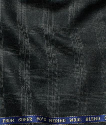 Wool Checks Super 90s Unstitched Suiting Fabric (Dark Grey)